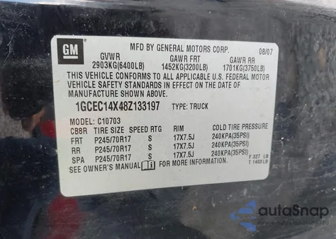 2008 Chevrolet Silverado 1500 Work Truck from USA, damaged, VIN 1GCEC14X48Z133197